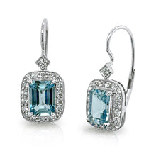 Load image into Gallery viewer, 14K White Gold Aquamarine and Diamond Drop Earrings
