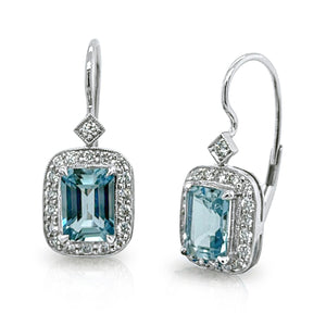 14K White Gold Aquamarine and Diamond Drop Earrings