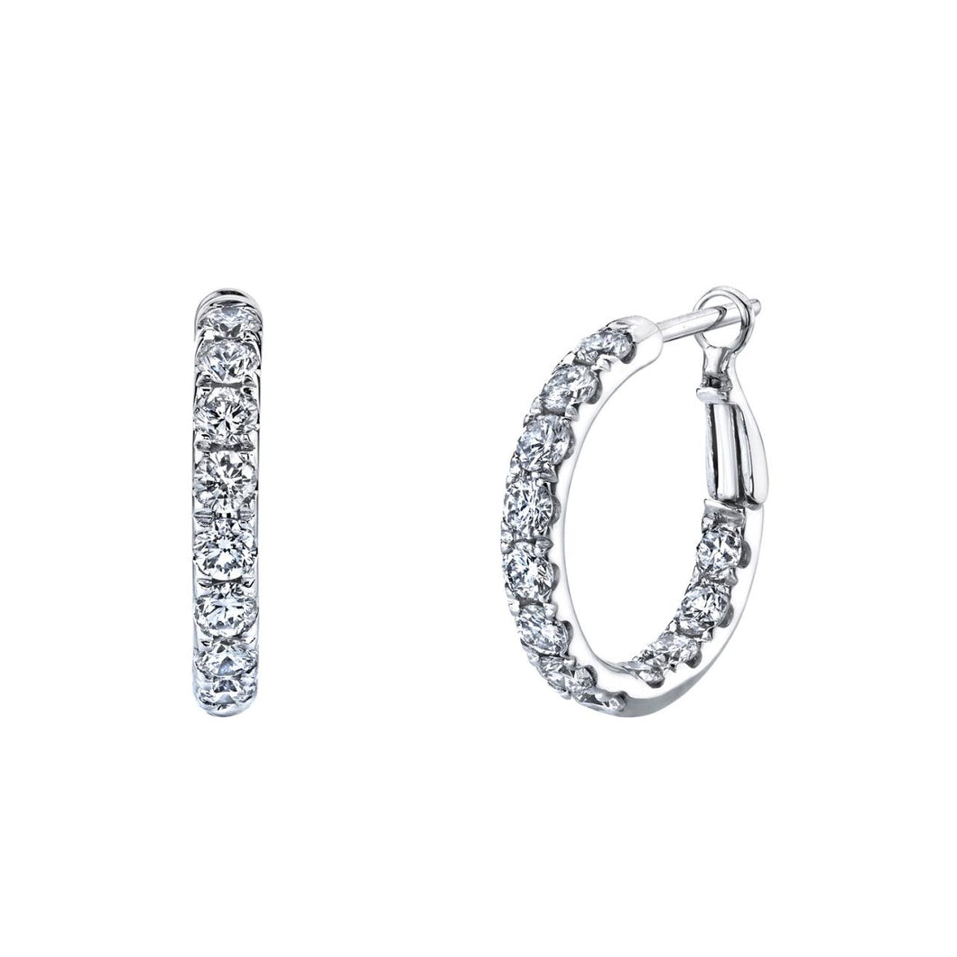 1.93 Carat 18K White Gold Round Diamond Hoop Earrings