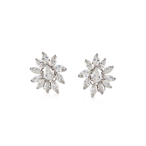 1960's Platinum Diamond Cluster Earrings