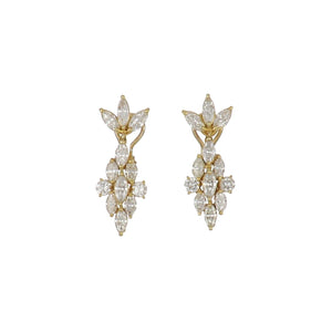 Vintage 1980s 18K Gold Marquise Diamond Drop Earrings