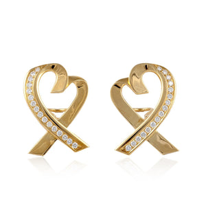 Estate Tiffany & Co. 18K Gold Diamond Heart Earrings