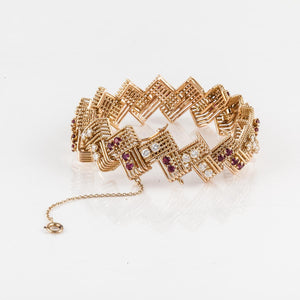 Vintage 1960s French 18K Gold Diamond and Ruby Bracelet
