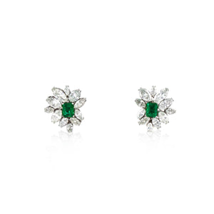 Estate Platinum Diamond and Emerald Earrings