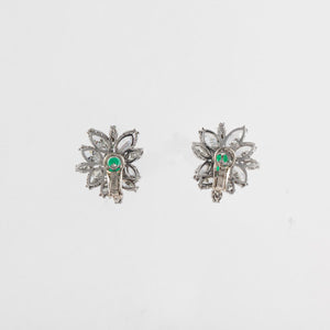 Estate Platinum Diamond and Emerald Earrings