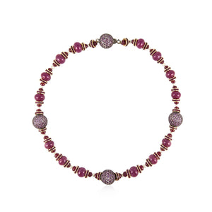 Estate 18K Gold Pink Sapphire and Ruby Bead Necklace