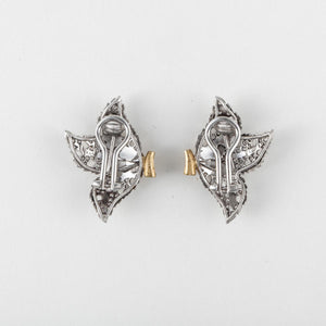 Estate Buccellati 18K White Gold Diamond Leaf Earrings