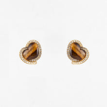 Load image into Gallery viewer, Estate Roberto Coin 18K Gold Tiger Eye and Diamond Earrings and Ring
