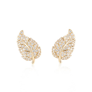 Estate G. Petochi 18K Gold and Diamond Leaf Earrings