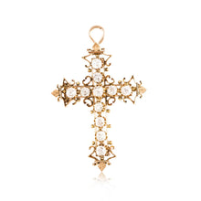 Load image into Gallery viewer, Antique 14K Gold Diamond Cross Pendant
