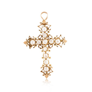 Antique 14K Gold Diamond Cross Pendant