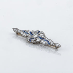 Art Deco Platinum Diamond and Synthetic Sapphire Bow Bar Pin