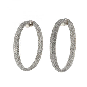 Estate 18K White Gold Inside Out Pavé Diamond Hoop Earrings