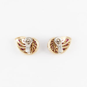 Tiffany & Co. 18K Gold Ruby And Diamond Shell Earrings