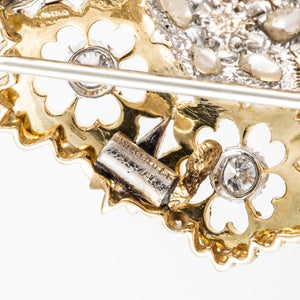 Estate Buccellati 18K Gold Diamond and Cultured Pearl Brooch