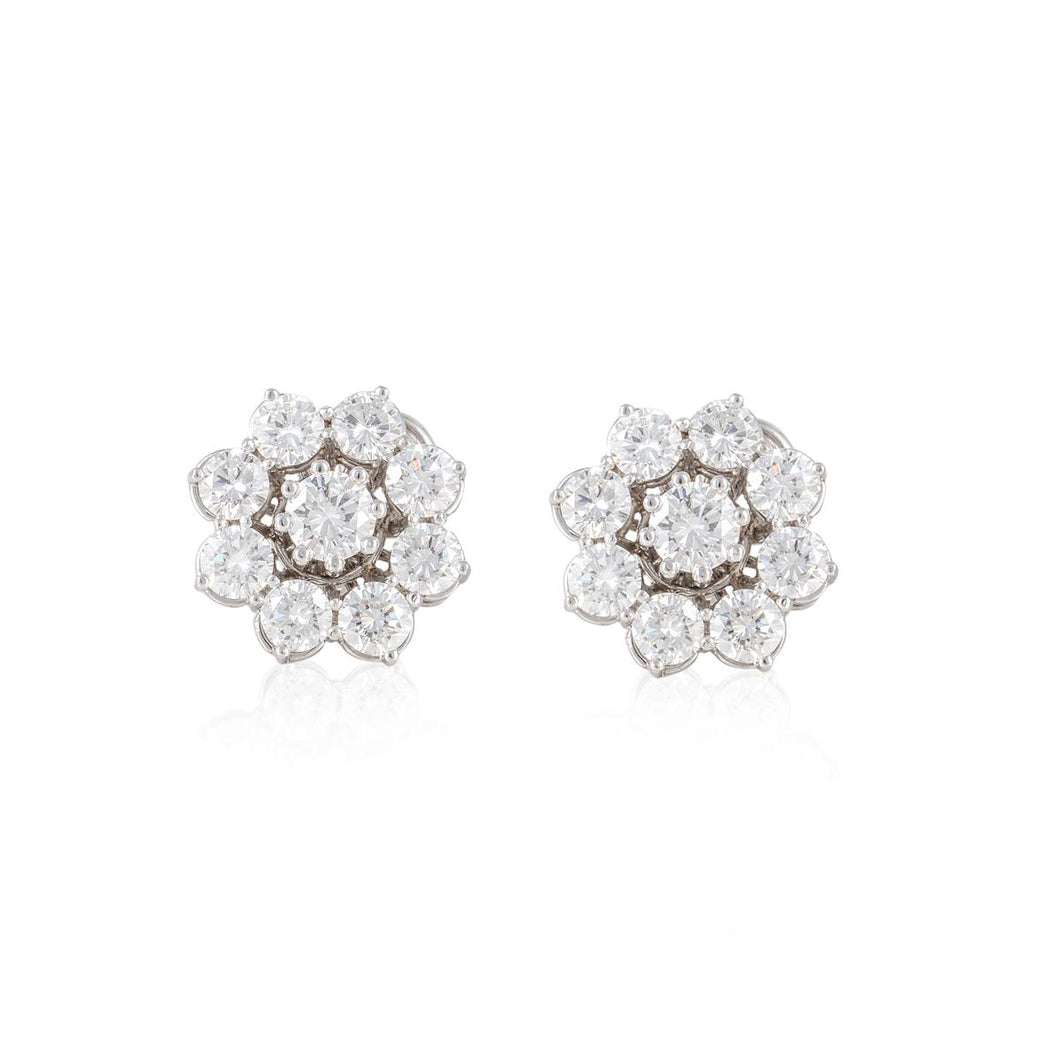 18K White Gold Diamond Cluster Earrings