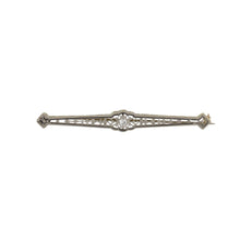 Load image into Gallery viewer, Edwardian Platinum-Topped 14K Gold Openwork Diamond Bar Pin
