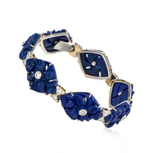 Load image into Gallery viewer, Vintage Carvin 18K Gold Carved Lapis and Diamond Bracelet
