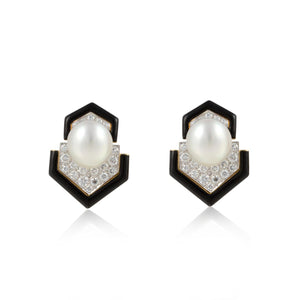 Estate David Webb 18K Gold Cultured Pearl and Diamond Earrings