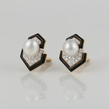 Load image into Gallery viewer, Estate David Webb 18K Gold Cultured Pearl and Diamond Earrings
