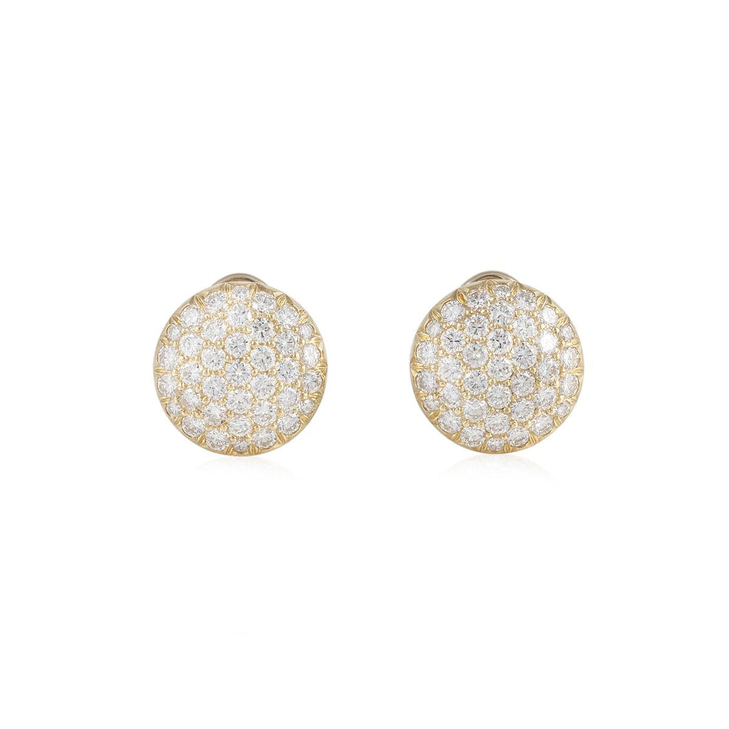 Estate Kurt Wayne 18K Gold Diamond Button Earrings