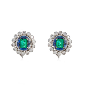 Platinum Emerald Sapphire and Diamond Earrings
