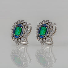 Load image into Gallery viewer, Platinum Emerald Sapphire and Diamond Earrings
