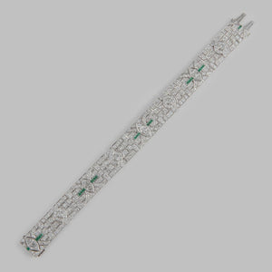Art Deco Platinum Diamond and Emerald Bracelet