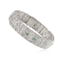 Load image into Gallery viewer, Art Deco Platinum Diamond and Emerald Bracelet
