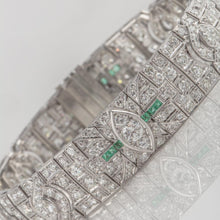 Load image into Gallery viewer, Art Deco Platinum Diamond and Emerald Bracelet
