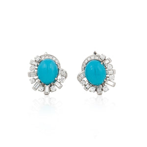 Retro Turquoise and Diamond Earrings