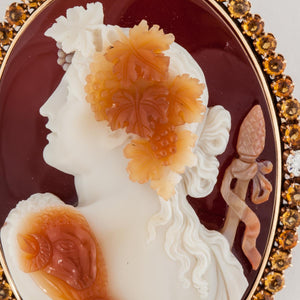 Victorian 14K Gold Hardstone Bacchus Cameo With Citrines and Diamonds