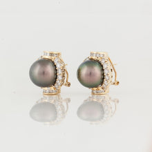 Load image into Gallery viewer, 18K Gold Cultured Tahitian Pearl and Diamond Earrings
