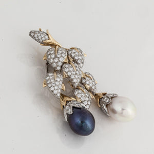 Tiffany & Co. Platinum and 18K Gold Cultured Pearl and Diamond Brooch
