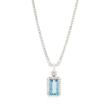 Load image into Gallery viewer, Platinum Diamond Riviera Necklace with Aquamarine Pendant
