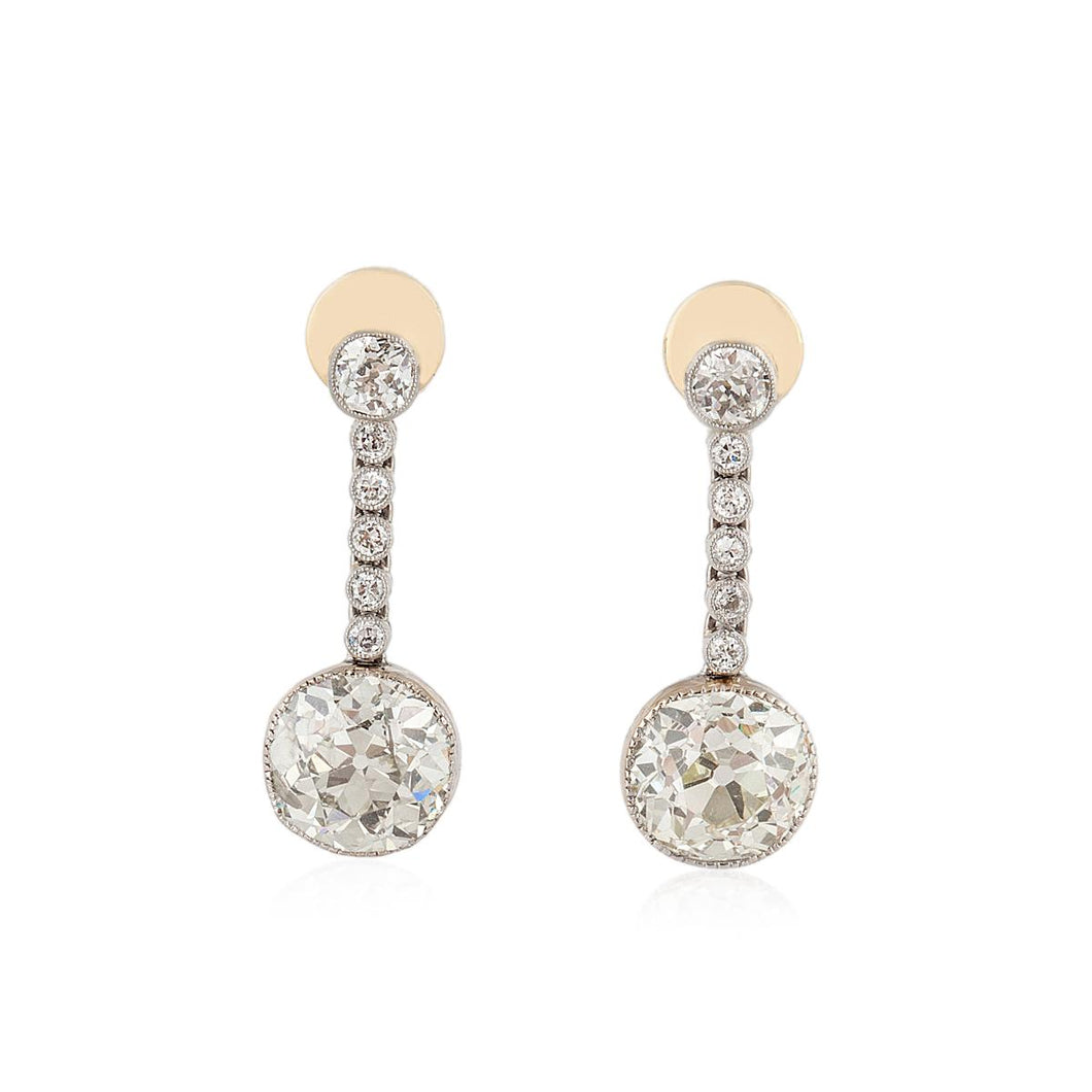 Edwardian Platinum and 14K Gold Diamond Dangle Drop Earrings