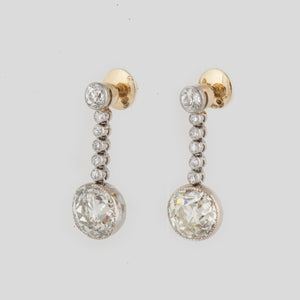 Edwardian Platinum and 14K Gold Diamond Dangle Drop Earrings