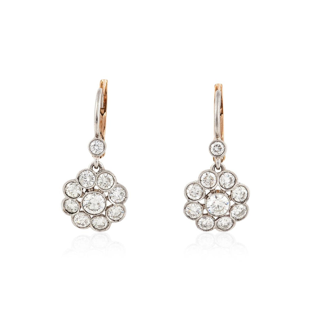 Estate 18K White Gold Diamond Cluster Earrings