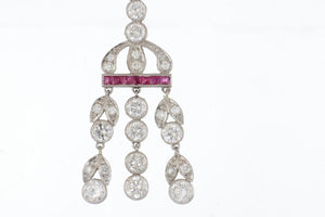 Antique -Style Platinum Diamond and Ruby Dangle Earrings