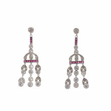 Load image into Gallery viewer, Antique -Style Platinum Diamond and Ruby Dangle Earrings
