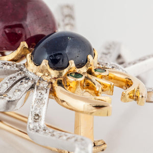 14K Gold Gemstone and Diamond Spider Brooch
