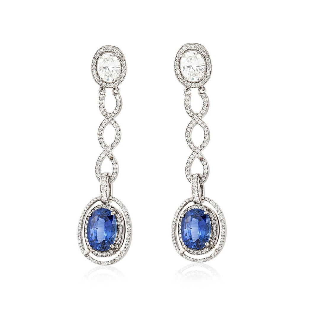 Estate Platinum Sapphire and Diamond Dangle Earrings