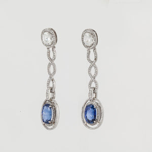 Estate Platinum Sapphire and Diamond Dangle Earrings