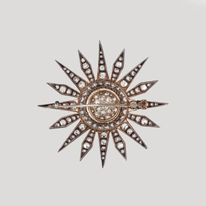 Victorian Russian 18K Gold and Sterling Silver  Diamond Star Brooch