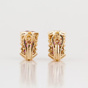 Estate 18K Gold Oscar Heyman Ruby and Diamond Earrings