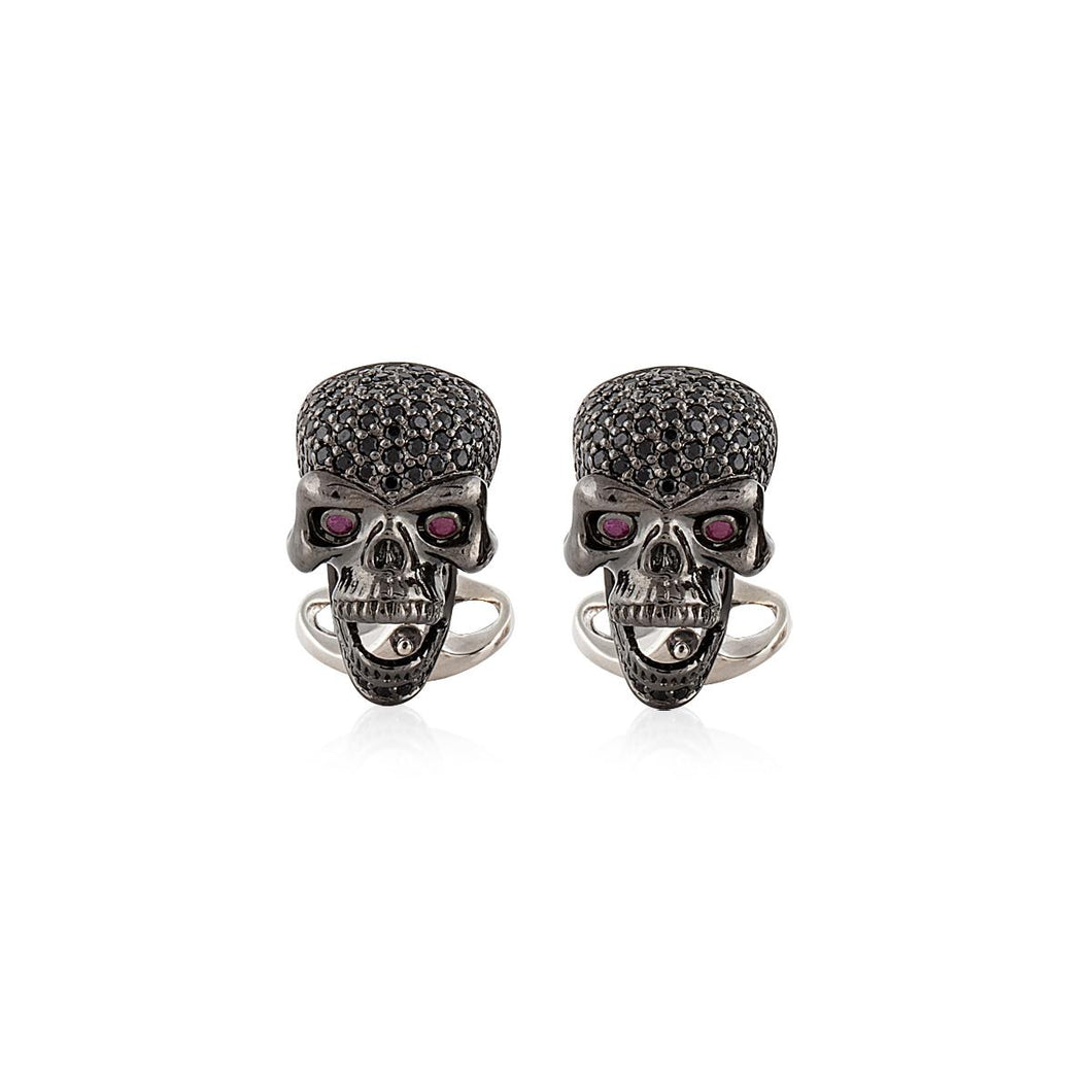 Deakin & Francis Sterling Silver Black Spinel Skull Cufflinks