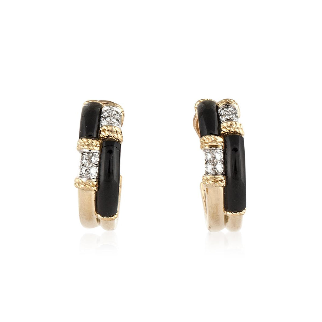 Estate Kutchinsky 18K Gold Onyx and Diamond Earrings
