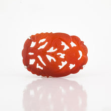 Load image into Gallery viewer, Estate Sterling Silver Carved Carnelian Floral Brooch
