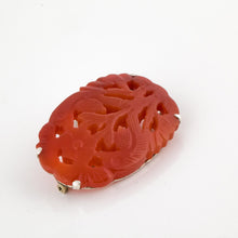 Load image into Gallery viewer, Estate Sterling Silver Carved Carnelian Floral Brooch
