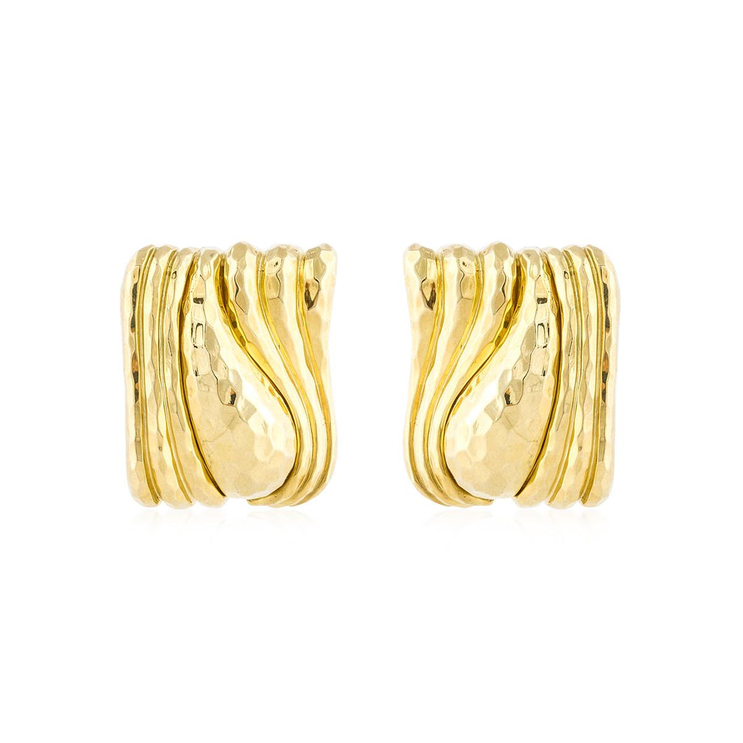 Estate Henry Dunay 18K Hammered Gold Earrings